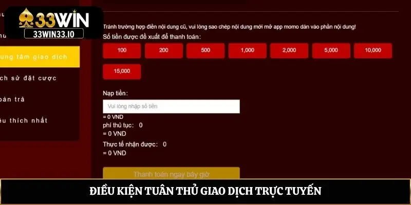Điều kiện tuân thủ giao dịch trực tuyến