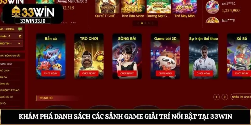 33win - Sân Chơi Uy Tín Nhận Thưởng Lớn Mới Nhất 2026 Khám phá danh sách các sảnh game giải trí nổi bật tại 33win